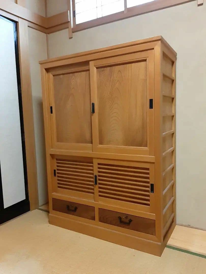 木製 引き戸式 収納キャビネット 高級板材使用 レトロ 直接引取り　輸送可能