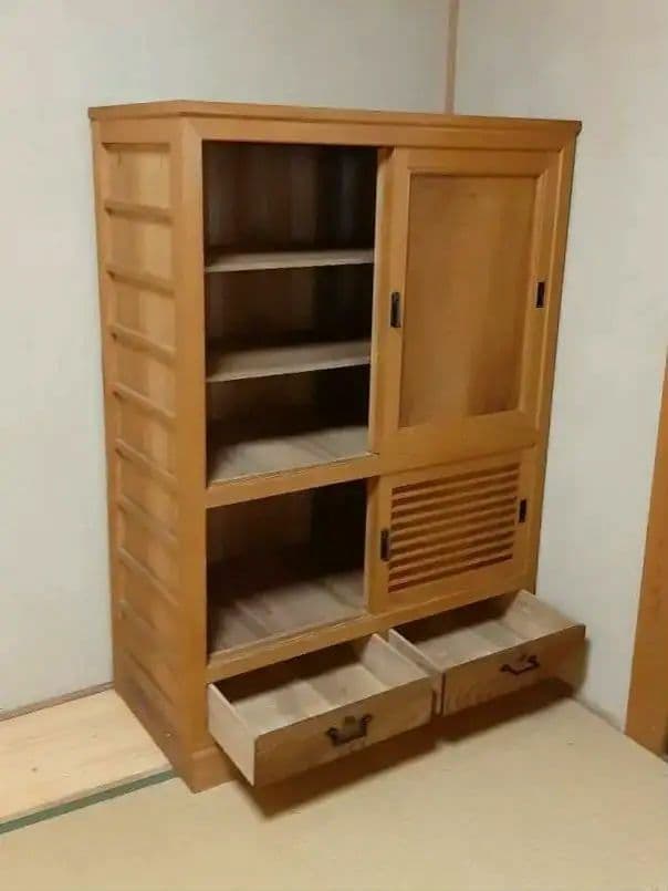 木製 引き戸式 収納キャビネット 高級板材使用 レトロ 直接引取り　輸送可能