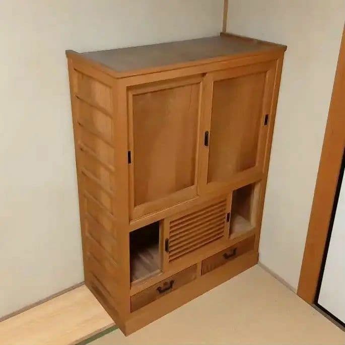 木製 引き戸式 収納キャビネット 高級板材使用 レトロ 直接引取り　輸送可能
