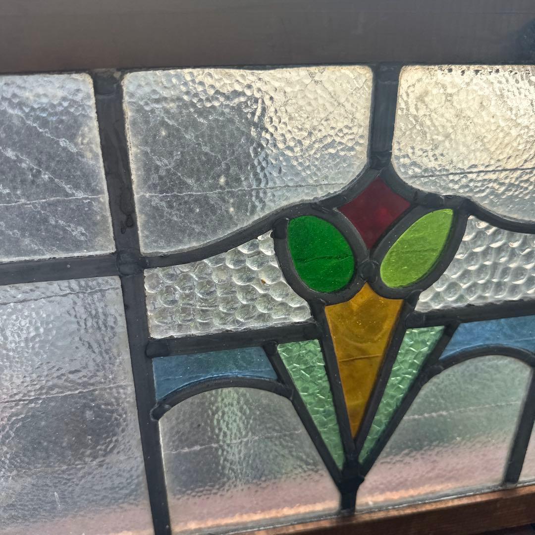 お値下げ❗️アンティークステンドグラス 花 モチーフ 木製フレーム