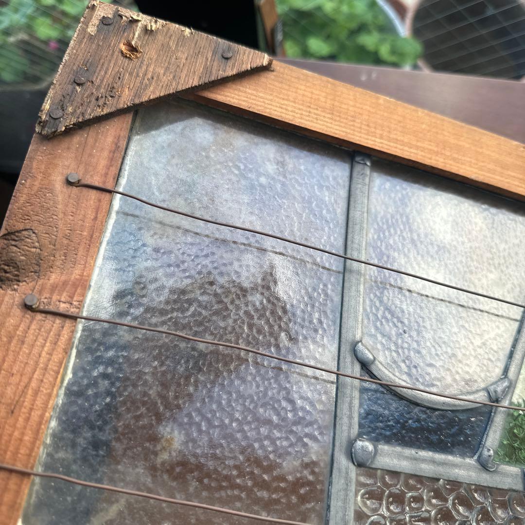 お値下げ❗️アンティークステンドグラス 花 モチーフ 木製フレーム