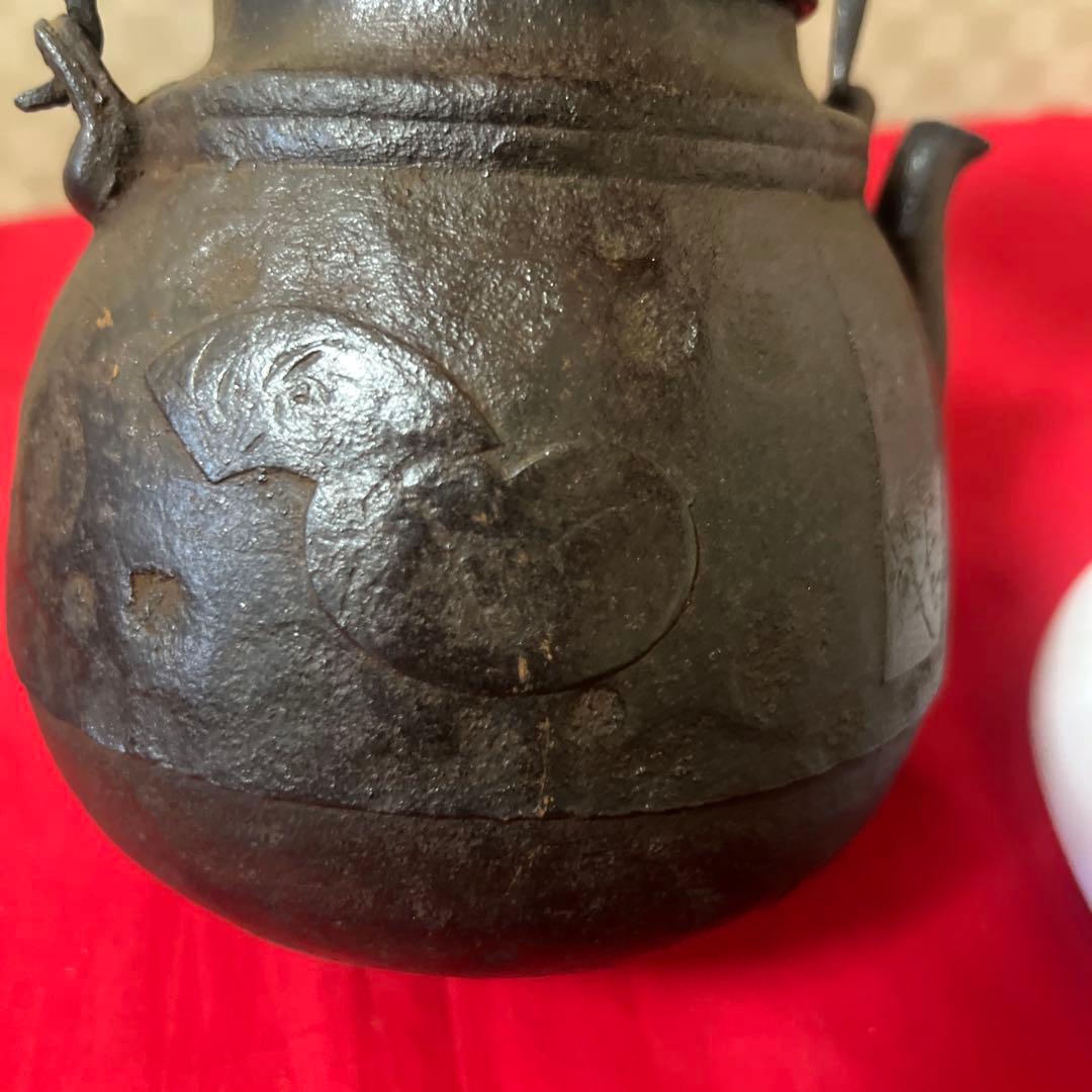 江戸時代　小ぶり650cc 棗形　鉄瓶　斑紫銅蓋龍文堂　煎茶　急須 古美術