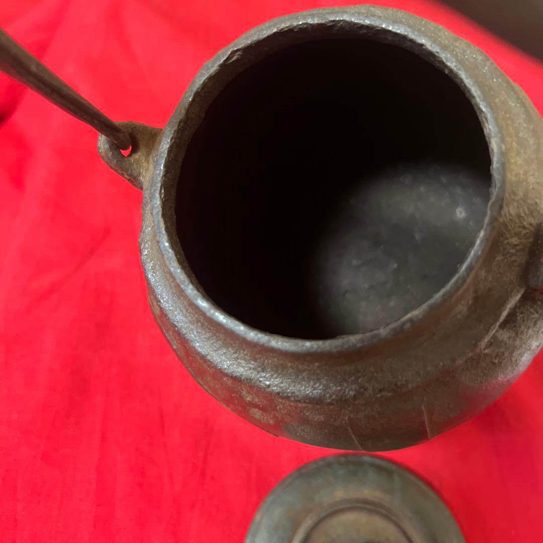 江戸時代　小ぶり650cc 棗形　鉄瓶　斑紫銅蓋龍文堂　煎茶　急須 古美術