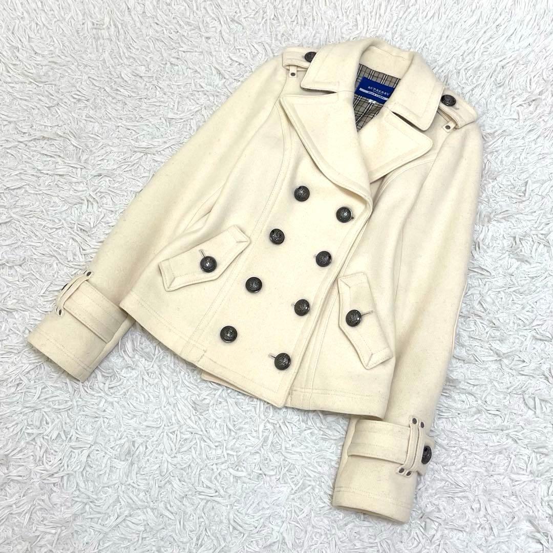 バーバリーブルーレーベル Pコート ピーコート ノバチェック ウール 38