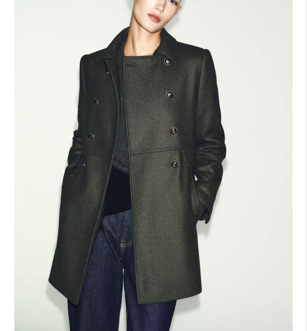 ZARA ウールダブルブレストコート Sサイズ 新品 カーキ