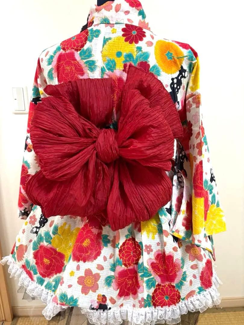 【創作】オリジナル浴衣 ミニ丈 ドレス浴衣ディズニー柄　兵児帯セット