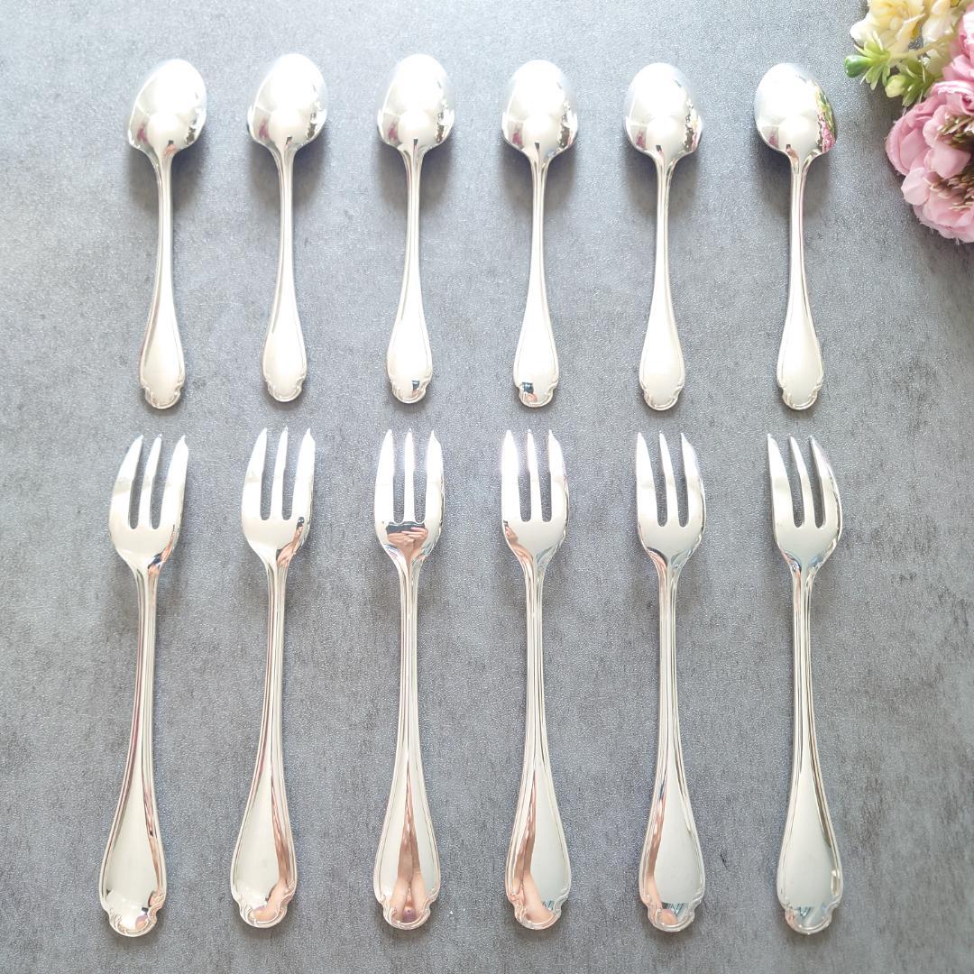 希少 美品 クリストフル ポンパドール ケーキフォーク コーヒースプーン 12点