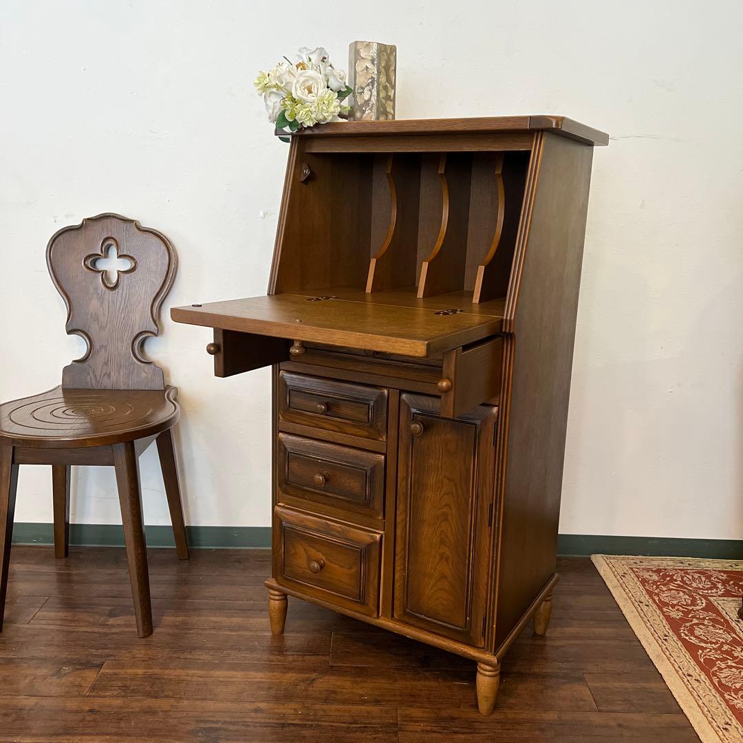 k192r124 国産家具 ライティングチェスト ビューロー 天然木 コンパクト