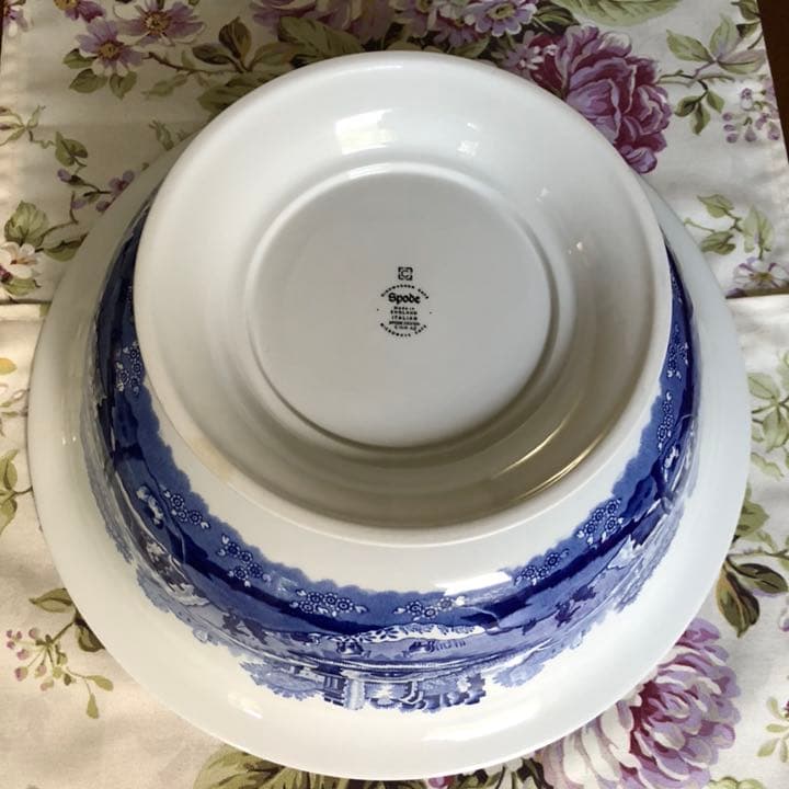 【希少品】英国製スポード ★ブルーイタリアン★超ラージコンポート