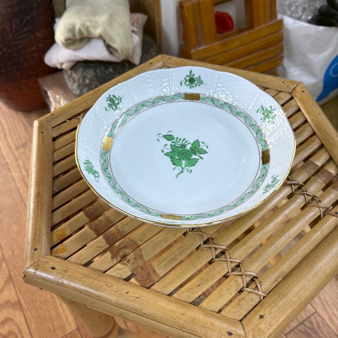 【極美品】ヘレンド アポニーグリーン 19cm プレート 箱・カード付