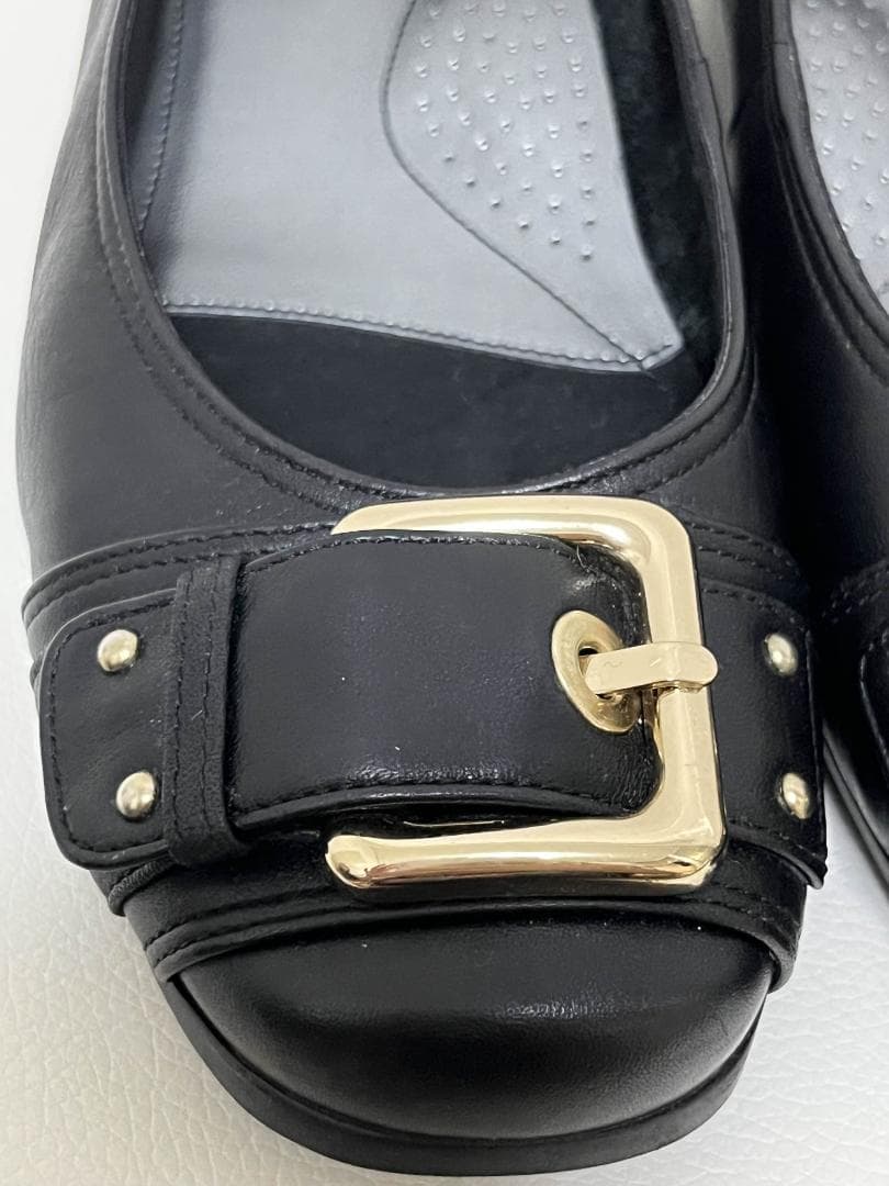 未使用級☆ REGAL ビッグ バックル レザー フラット パンプス 黒 23