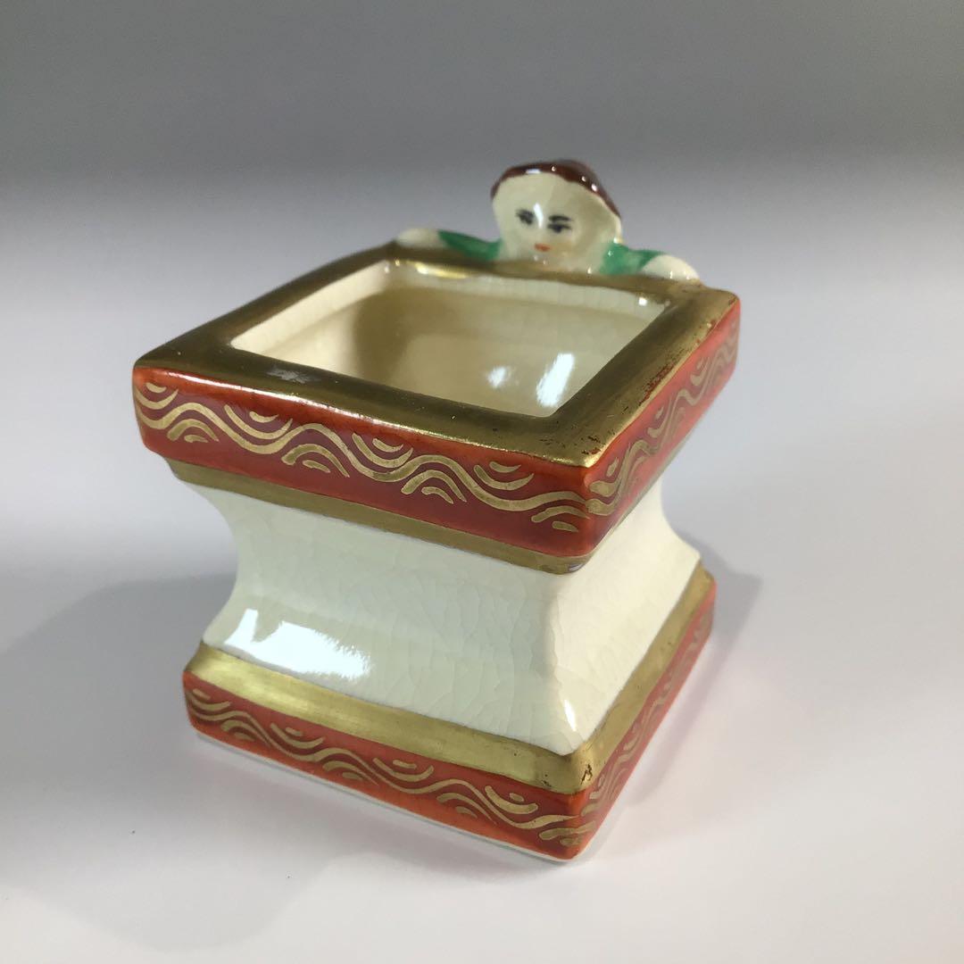 Ｐ４４２　七種蓋置　『鳴滝窯　橋本城岳造』『交趾釉』　共箱　茶道具