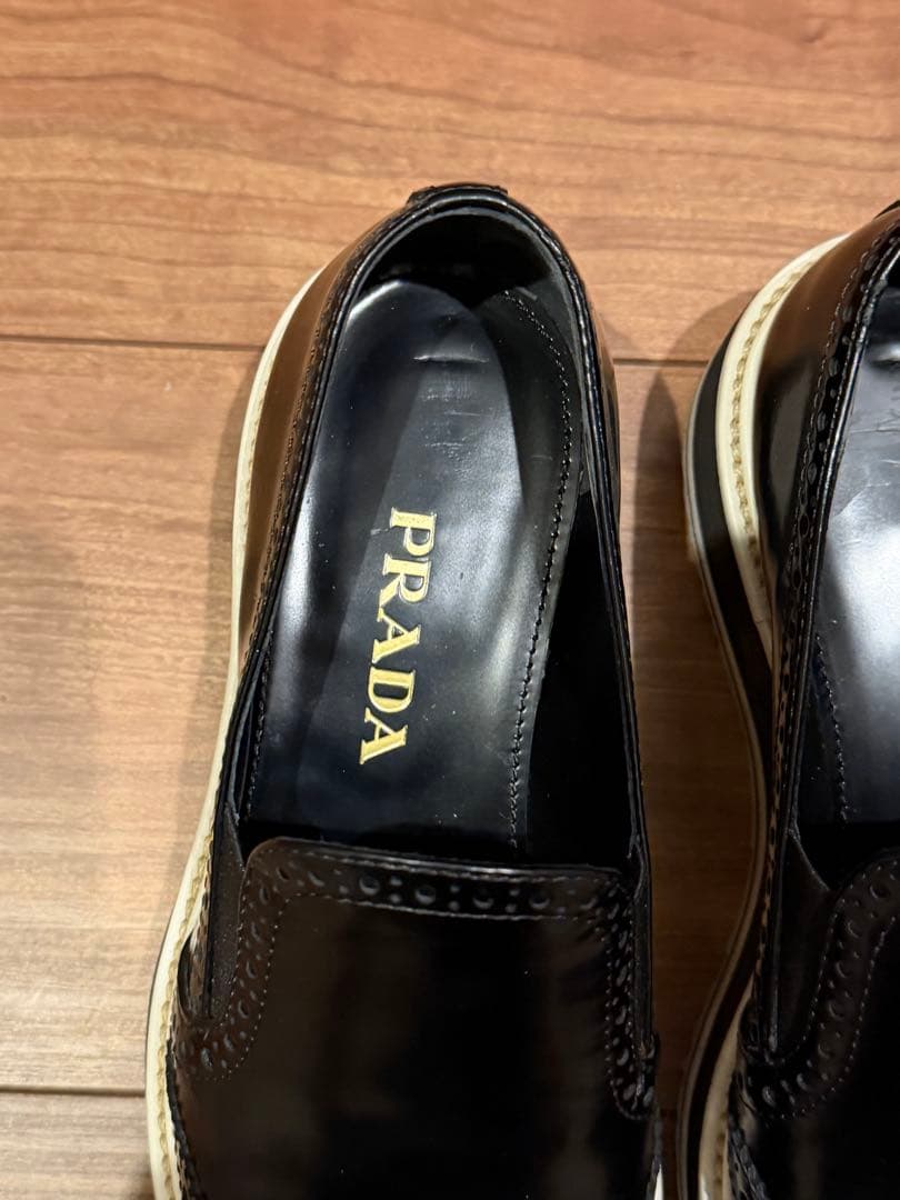 PRADA プラダ ローファー スリッポン 革靴 ウィングチップ 黒 35