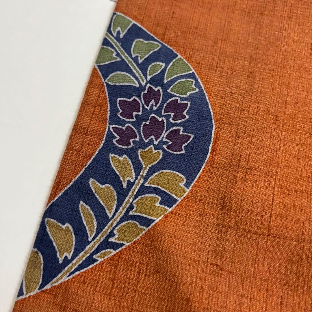 み*し様 結城紬 裄67 織りに染め 唐草模様 真綿 正絹 AK-5255