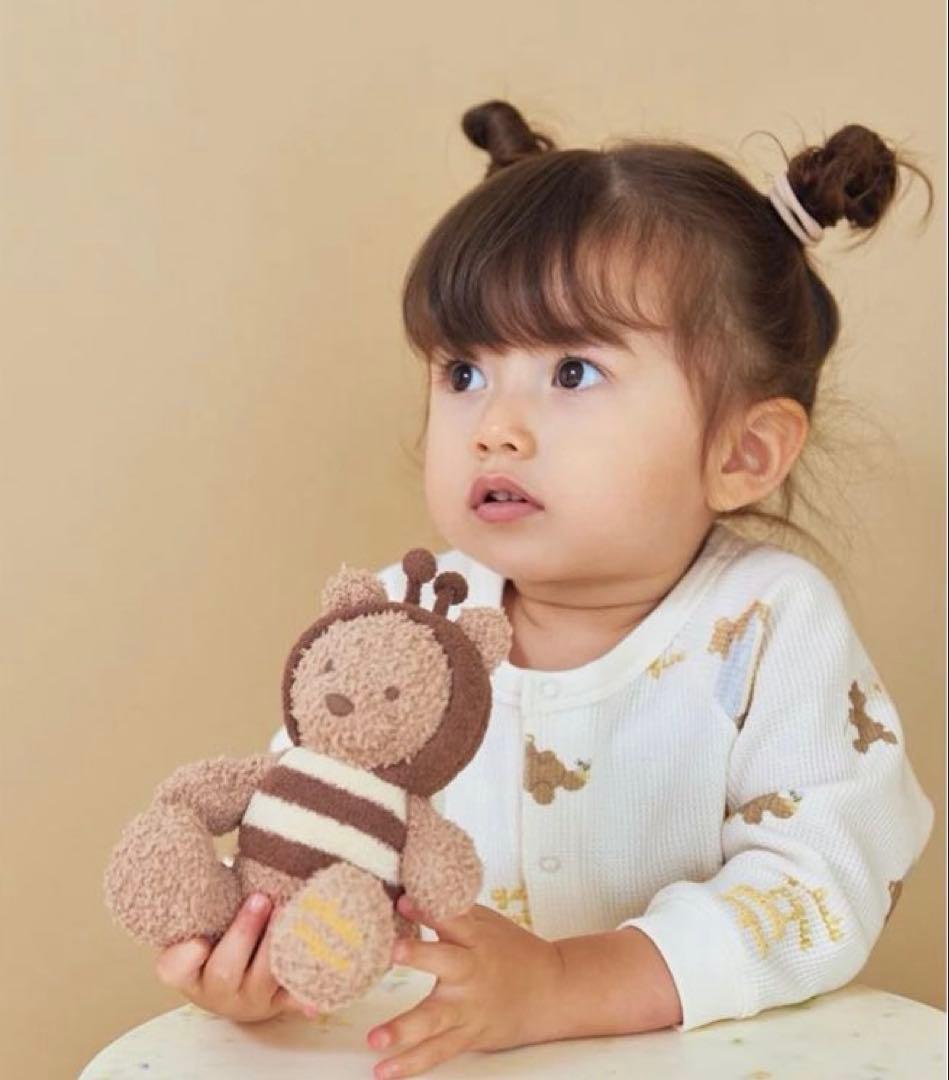 ジェラートピケ　ラッピング済み　ベビモコベアジャガードブランケット&ラトル