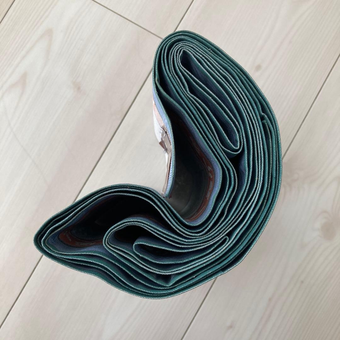 本場筑前博多織　半幅帯　タグ付　花唐草模様　ブルーグレー　No.3-22