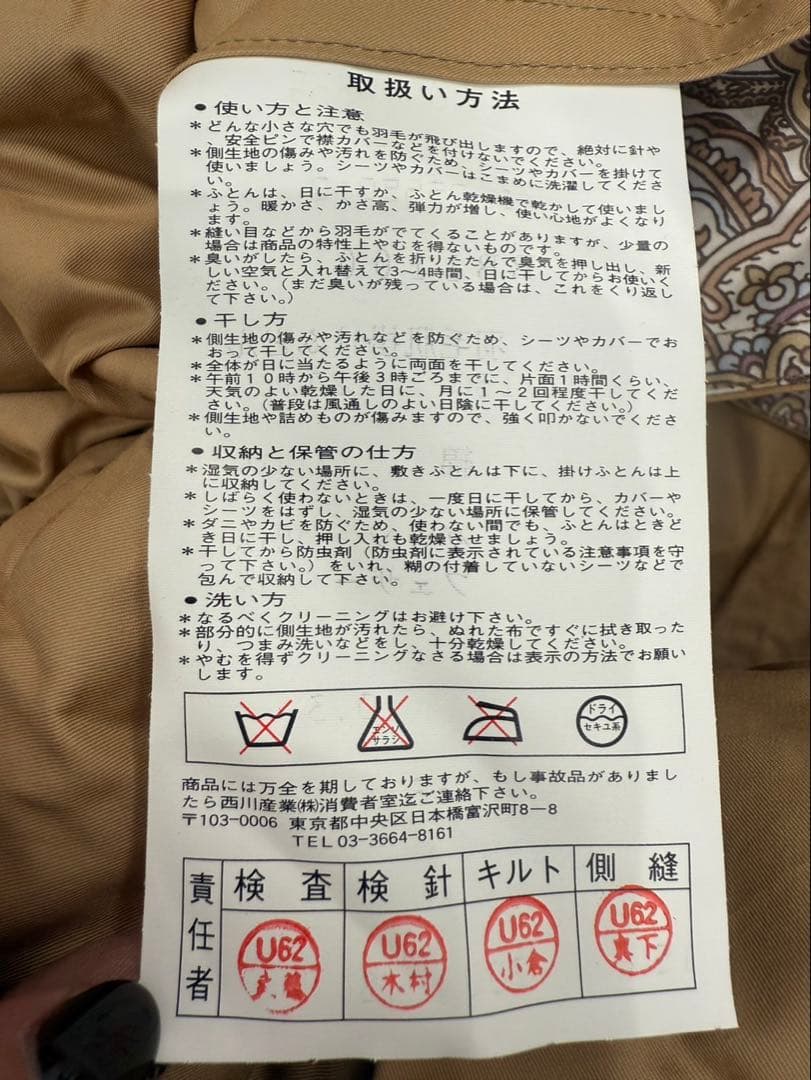 西川布団　BURBERRY 羽毛掛け布団　【新品未使用】