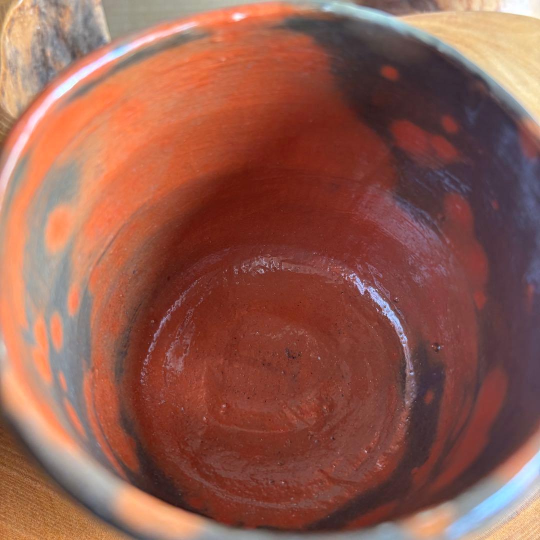 赤楽茶碗 作家物 楽焼 古物 筒茶碗 抹茶碗 茶道具（225Bd）