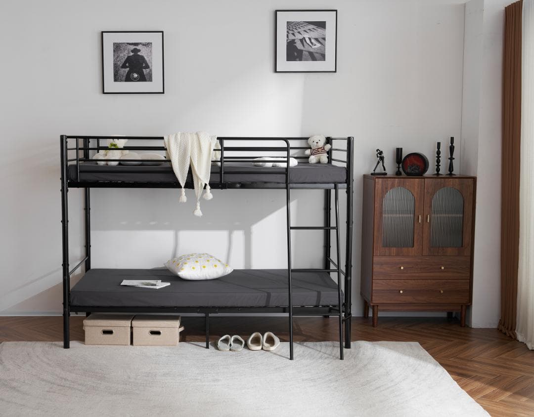ロフトベッド シングルベッド パイプ 耐震 頑丈フレーム 大人ベッド【ブラック】