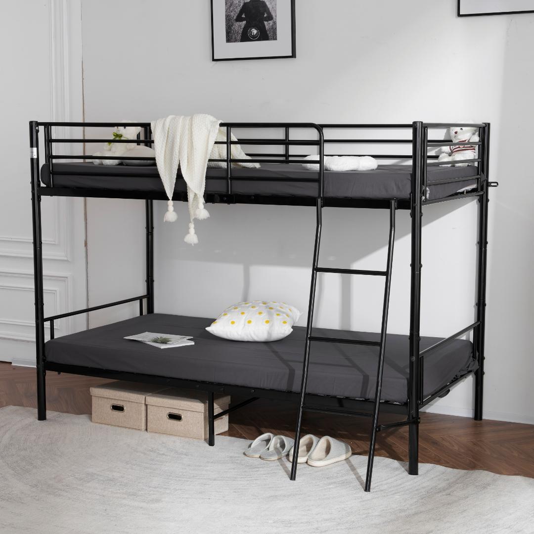 ロフトベッド シングルベッド パイプ 耐震 頑丈フレーム 大人ベッド【ブラック】