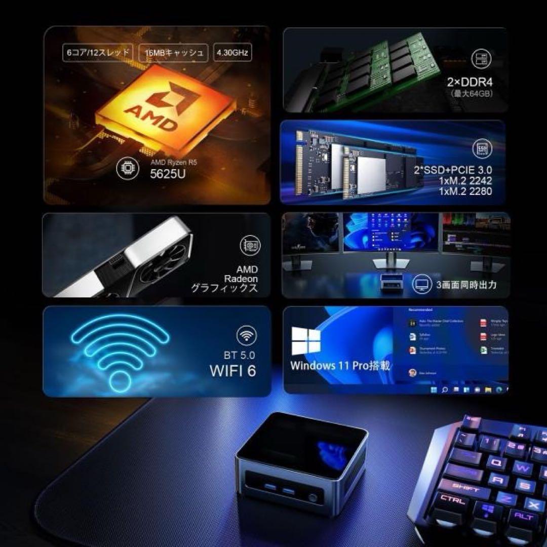 ミニPC AMD Ryzen5 5625U 6コア12スレッド最大4.30GHz