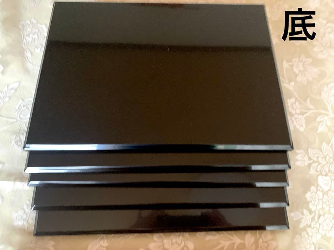 輪島塗漆会席膳　黒無地5枚揃　木箱保存袋付き