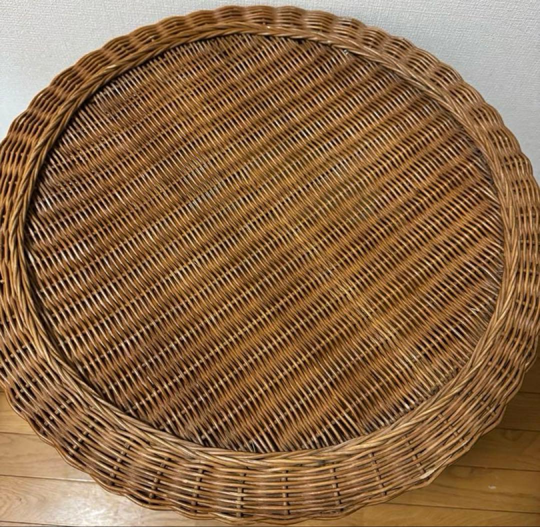 ラタンテーブル 円形 ガラス天板 籐家具