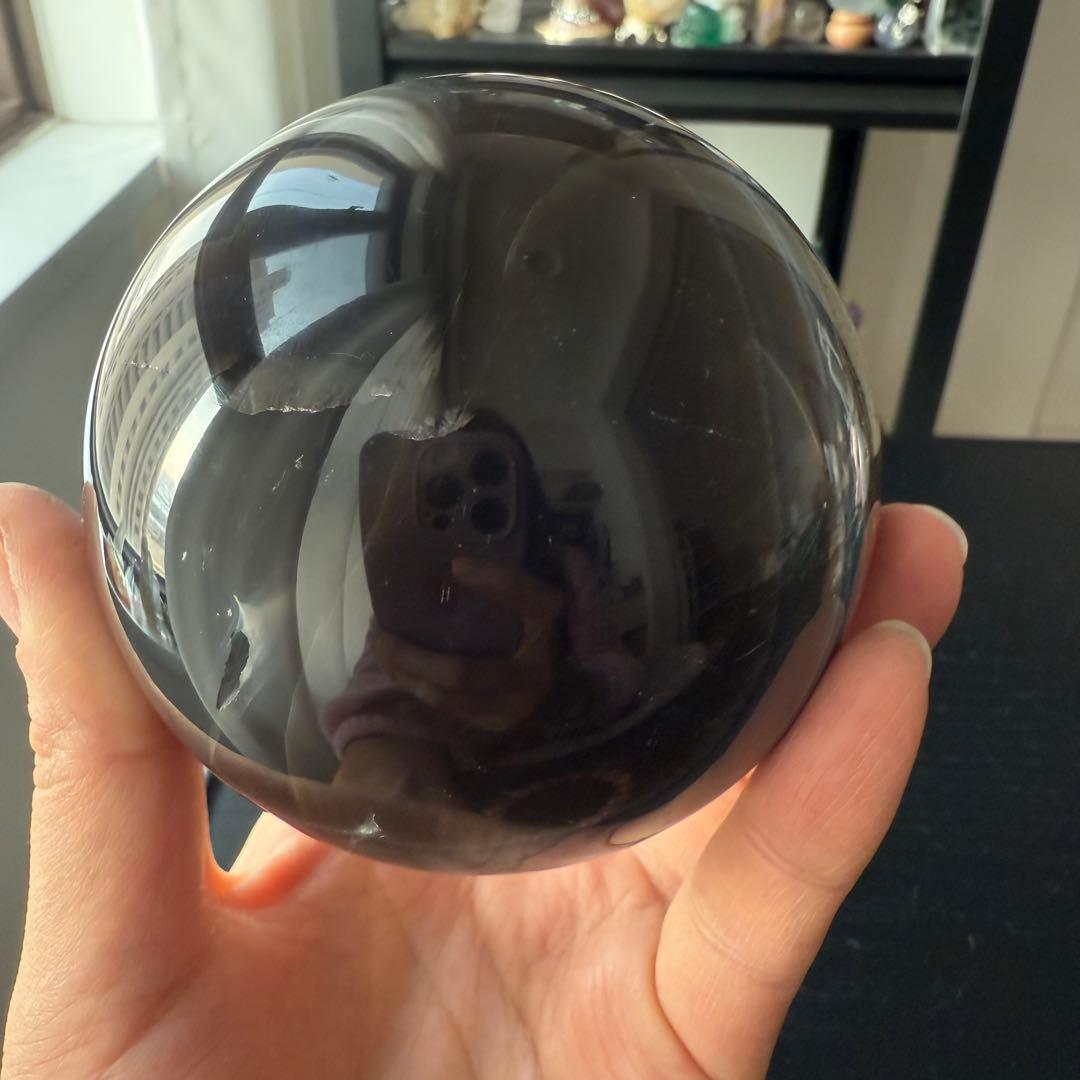 天然石瑪瑙の笑い口　置物　スフィア　丸玉NO.012402