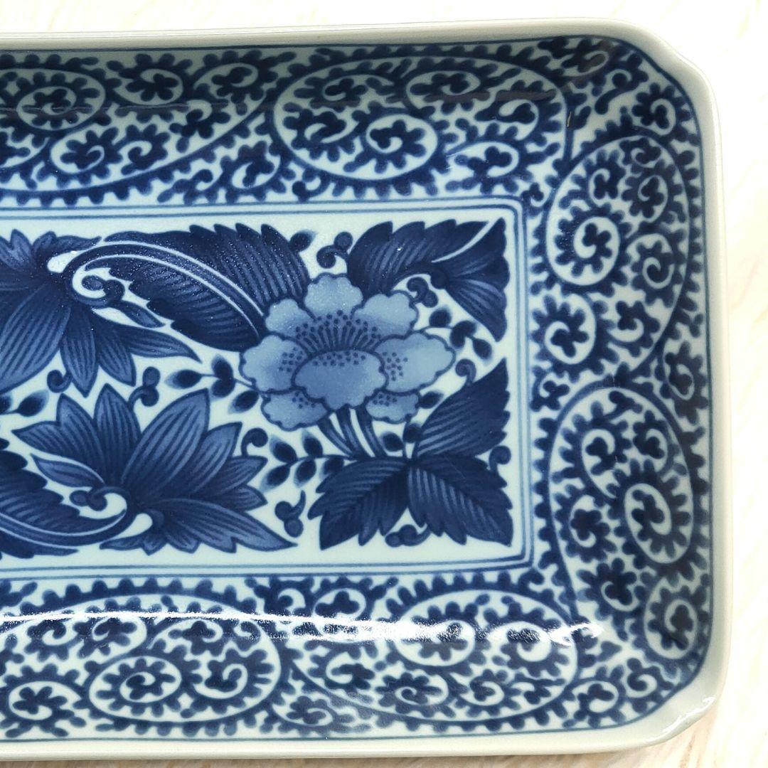 【新品未使用品】龍峰窯 染付古伊万里焼物皿 蛸唐草 牡丹　角皿5枚セット