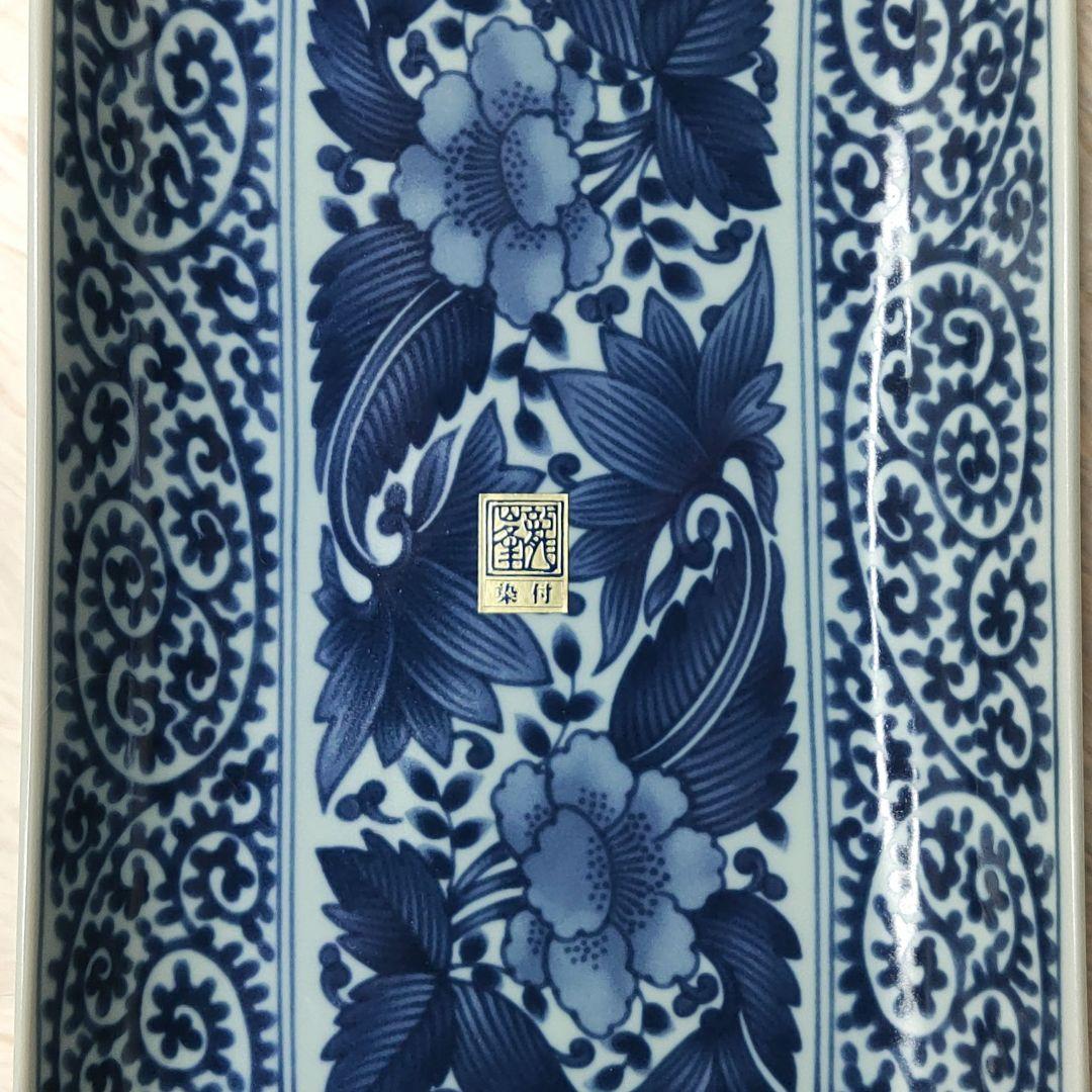 【新品未使用品】龍峰窯 染付古伊万里焼物皿 蛸唐草 牡丹　角皿5枚セット