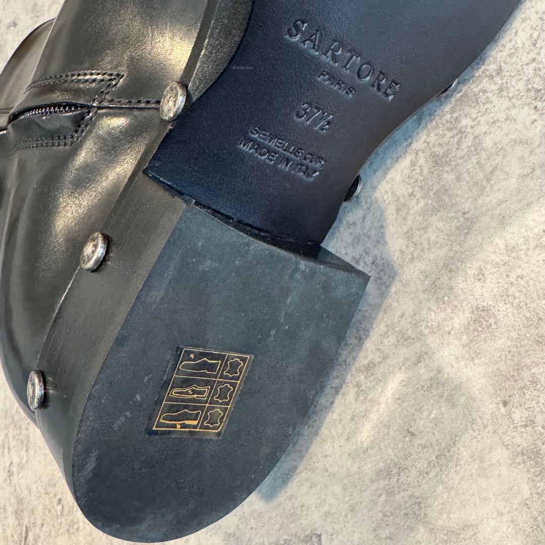 【美品/1度のみ使用】SARTORE スタッズ付き本革アンクルブーツ 37.5