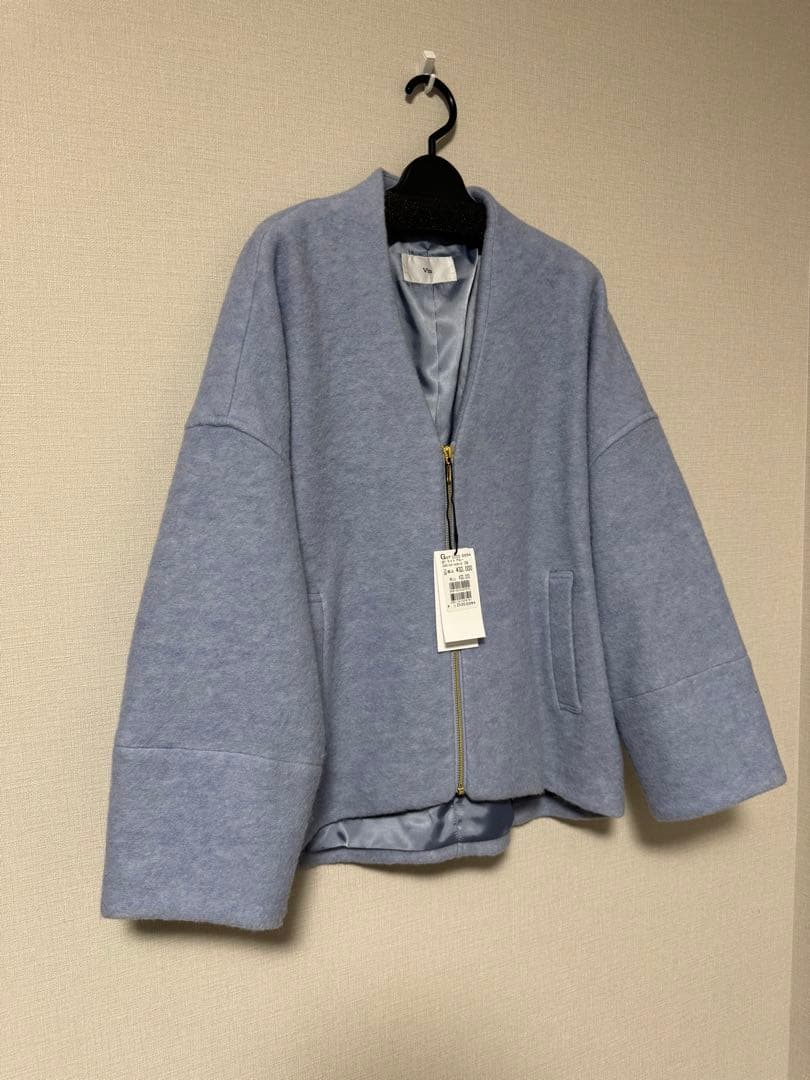 ヤマダヤ　Vin Vネックウールブレンドショートコート　ノーカラーコート