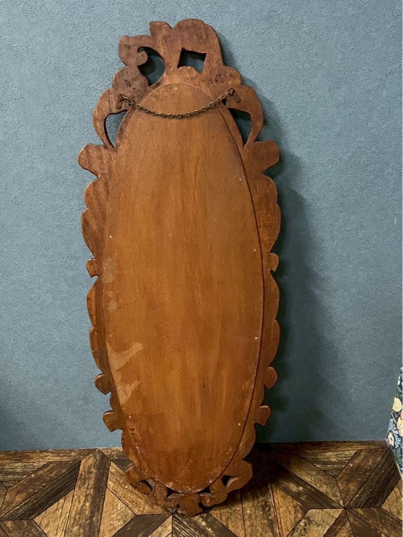 S-fam＊大きめ 木彫り 壁掛けミラー 鏡 インテリア アンティーク