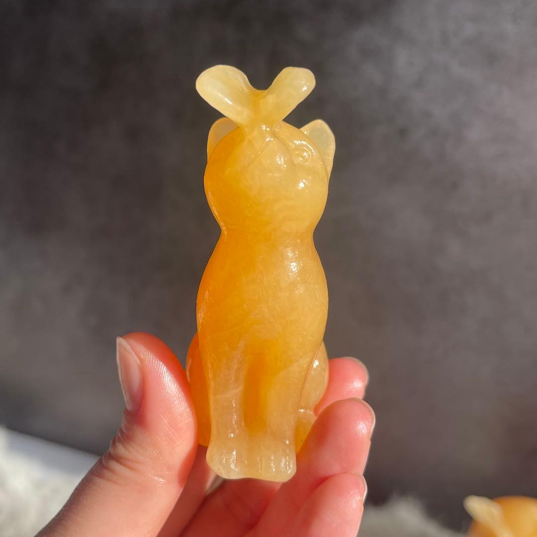 猫と蝶々 オレンジ カルサイト