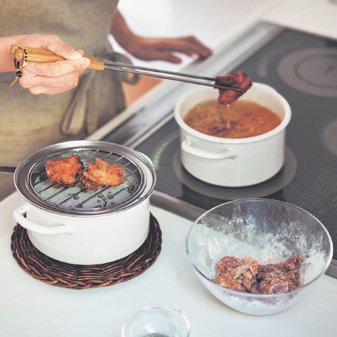 ネイビーブルー　油ろ過フィルター（大）使用のＩＨ対応ホーローあげ天ポット日本製