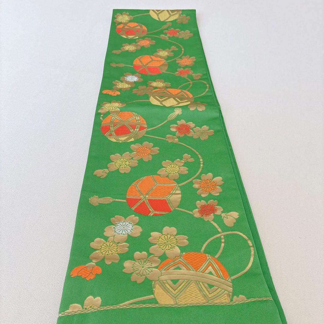 フルセット　七五三７歳女の子　赤黒地絹毬牡丹　新品袋帯緑地　簡単半襟　7126