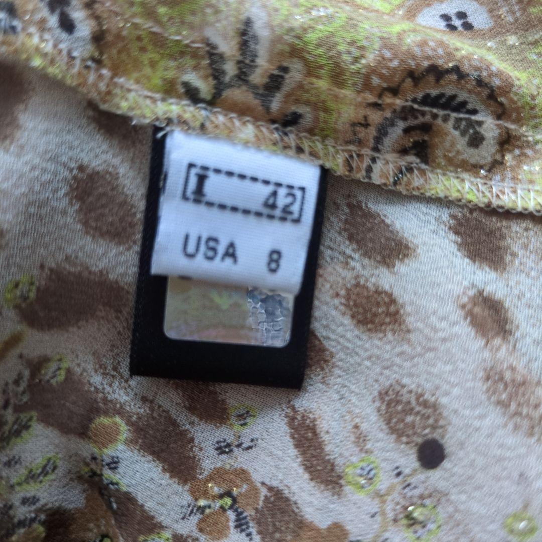 クラスロベルトカヴァリ　シルクシースルー長袖シャツ フリル付き ブラウン系