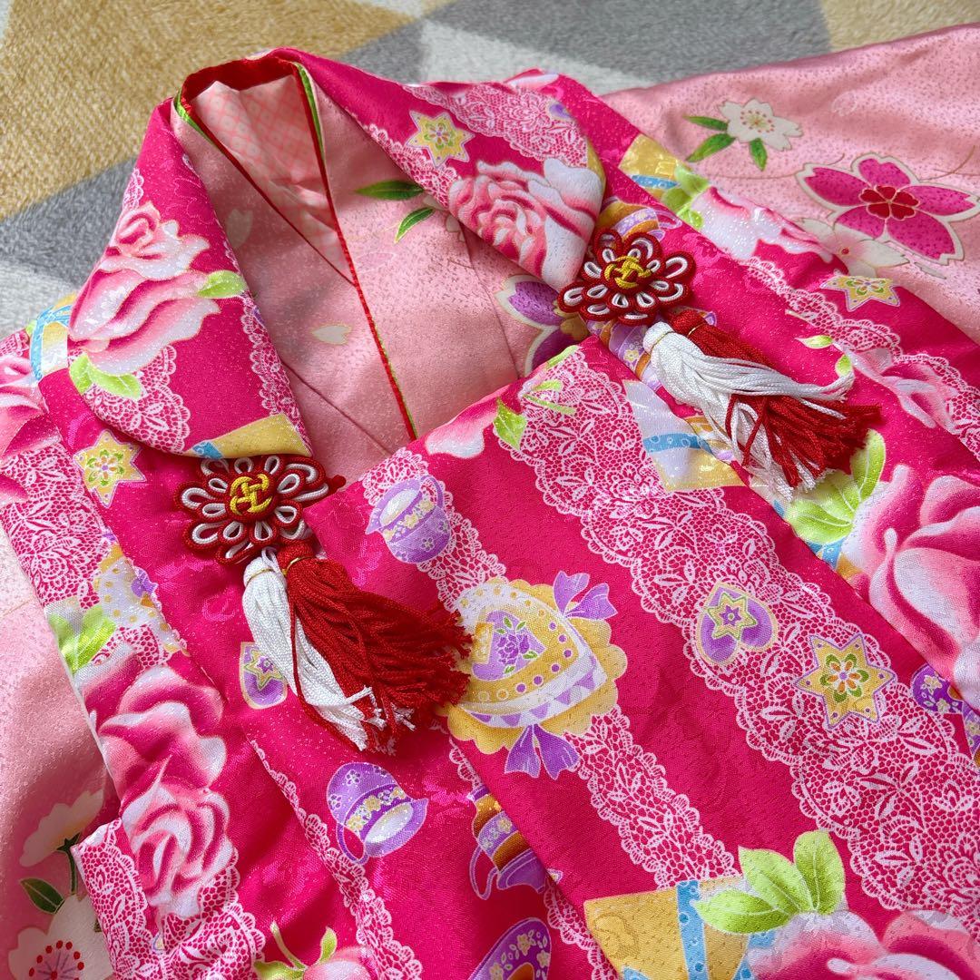 【pink feminine】七五三 3歳 　女の子　着物・襦袢・被布セット