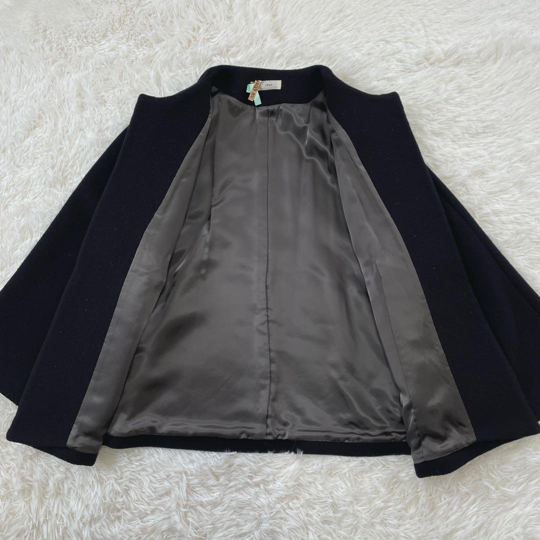 IENA ノーカラービーバーショートコート ネイビー 38