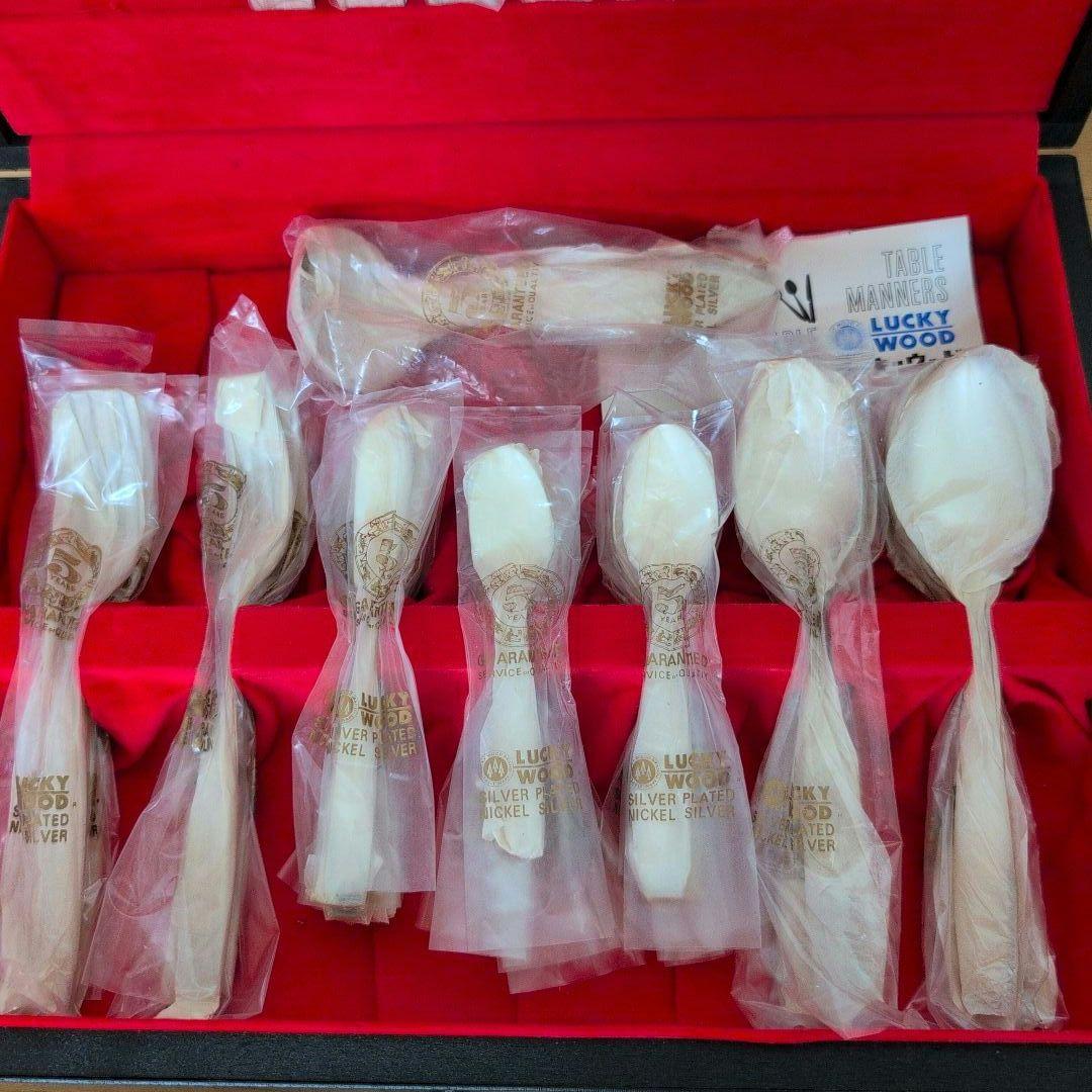 LUCKY WOODディナーセット 未使用 洋白銀器カトラリー 銀仕上げ37本