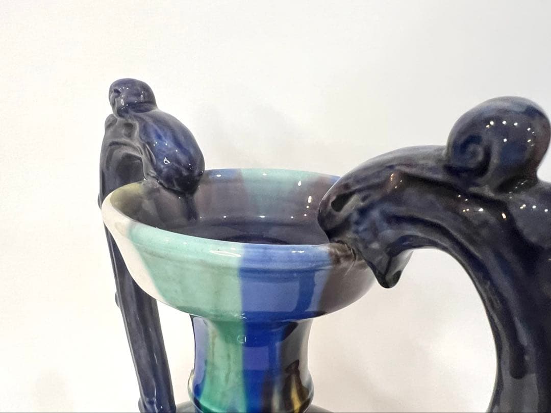 【人間国宝】三代 徳田八十吉 【正彦銘】彩釉 耳付壺 約37.5cm 龍耳