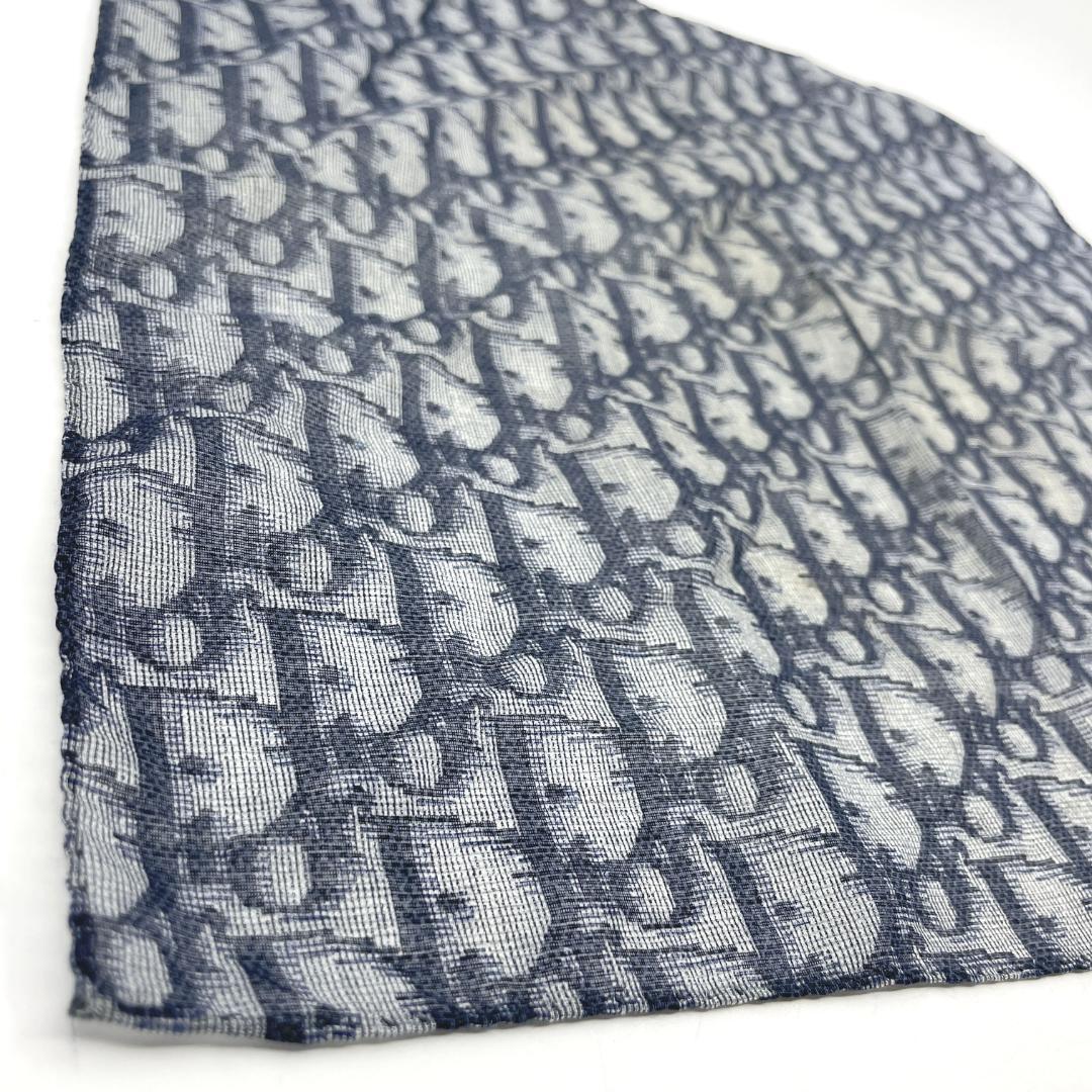 中古美品　DIOR　ハンカチ 総柄 トロッター オブリーク 綿100％ ネイビー