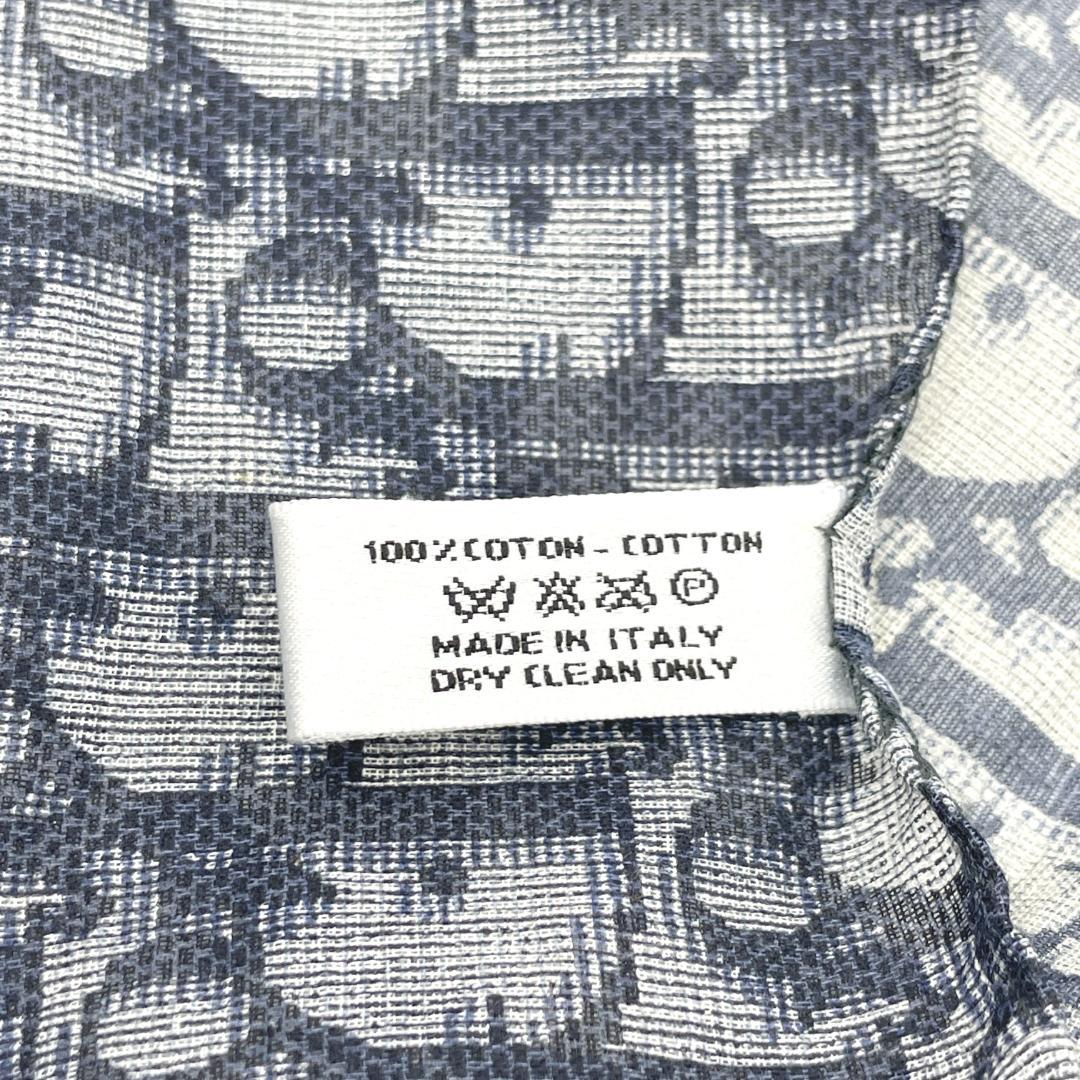 中古美品　DIOR　ハンカチ 総柄 トロッター オブリーク 綿100％ ネイビー