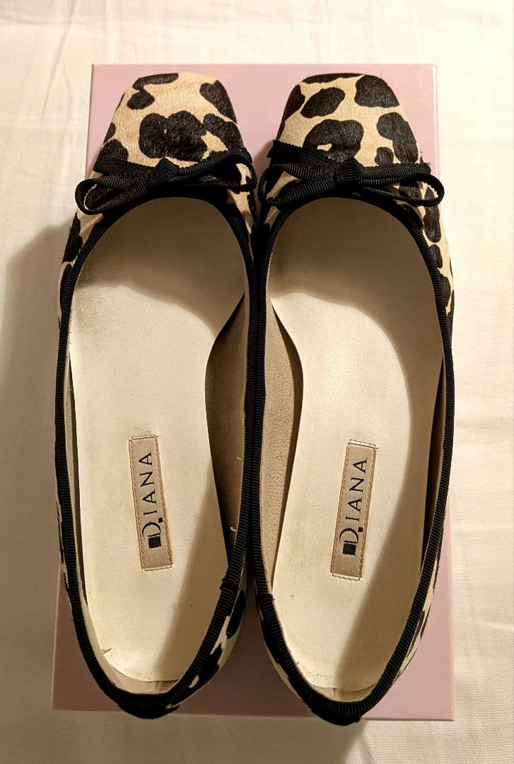 【値下げ】美品 Diana ヒョウ柄 フラット バレエ ハラコ 23.5