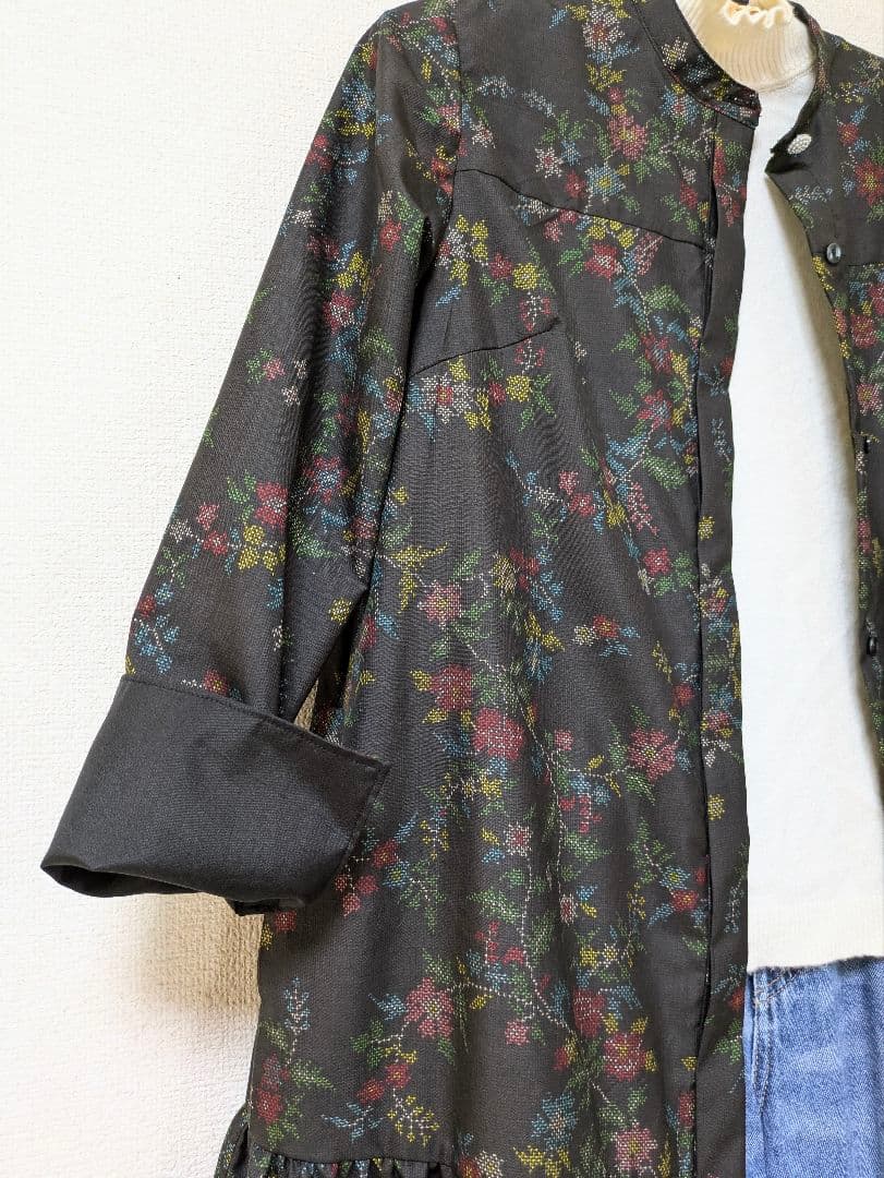 着物リメイク 大島紬 正絹　楽ちん細見えすっきりワンピース ジレ