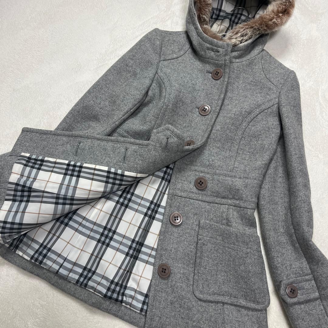 ●バーバリー ブルーレーベル アンゴラ　ウール カシミヤ ノバチェック コート