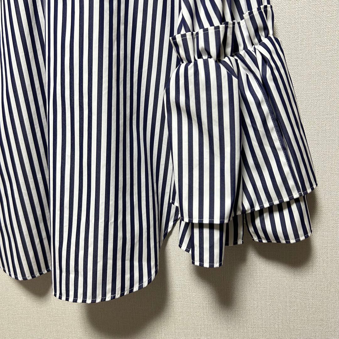 極美品✨Mfil エムフィル ブラウス シャツ ティアードスリーブ ストライプ