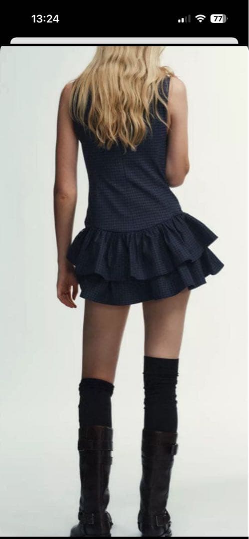 Zara フリル付きチェック柄ショートワンピース