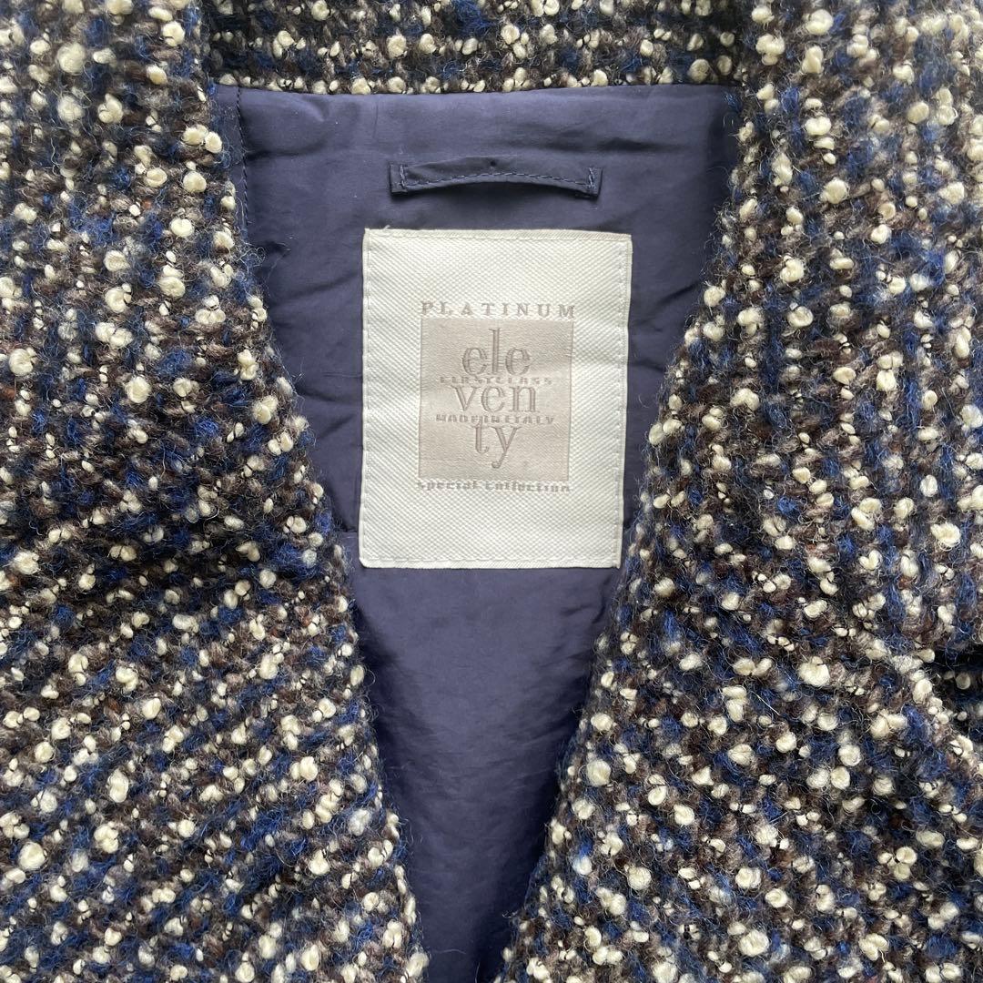 イレブンティ 伊製 ポロコート メランジ 起毛ブークレ　毛　総裏キルティング