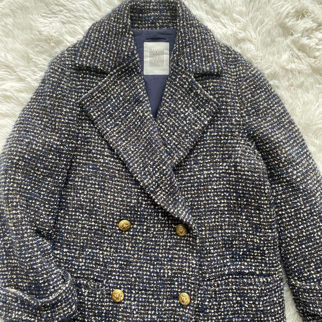 イレブンティ 伊製 ポロコート メランジ 起毛ブークレ　毛　総裏キルティング